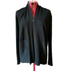 89th MADISON - Open Front Cardigan - Rib Details long sleeves - Black Medium